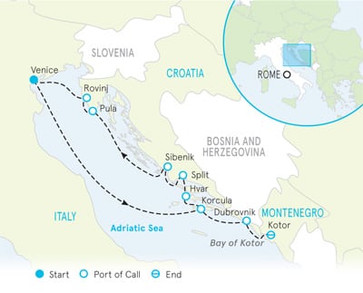 Venice to Croatia Ocean Cruise map