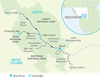 Canadian Rockies Multi-Adventure Tour Map