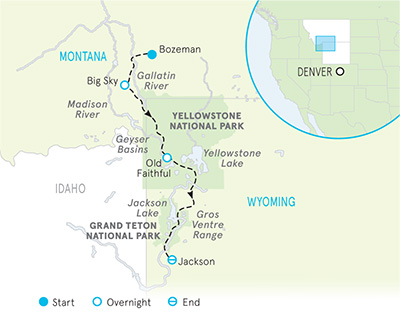 Yellowstone & Tetons Snow Adventure Tour map