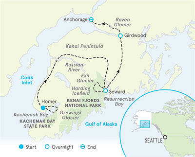 Alaska walking and hiking tour map