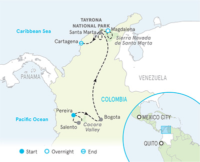Colombia Walking and Hiking Tour Map