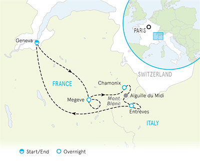 French and Italian Alps walking tour map