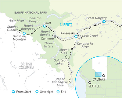 Canadian Rockies Walking and Hiking Tour Map