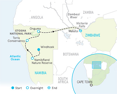 Namibia and Zimbabwe map