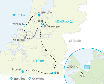 Netherlands and Belgium Family Walking and Hiking Tour Map