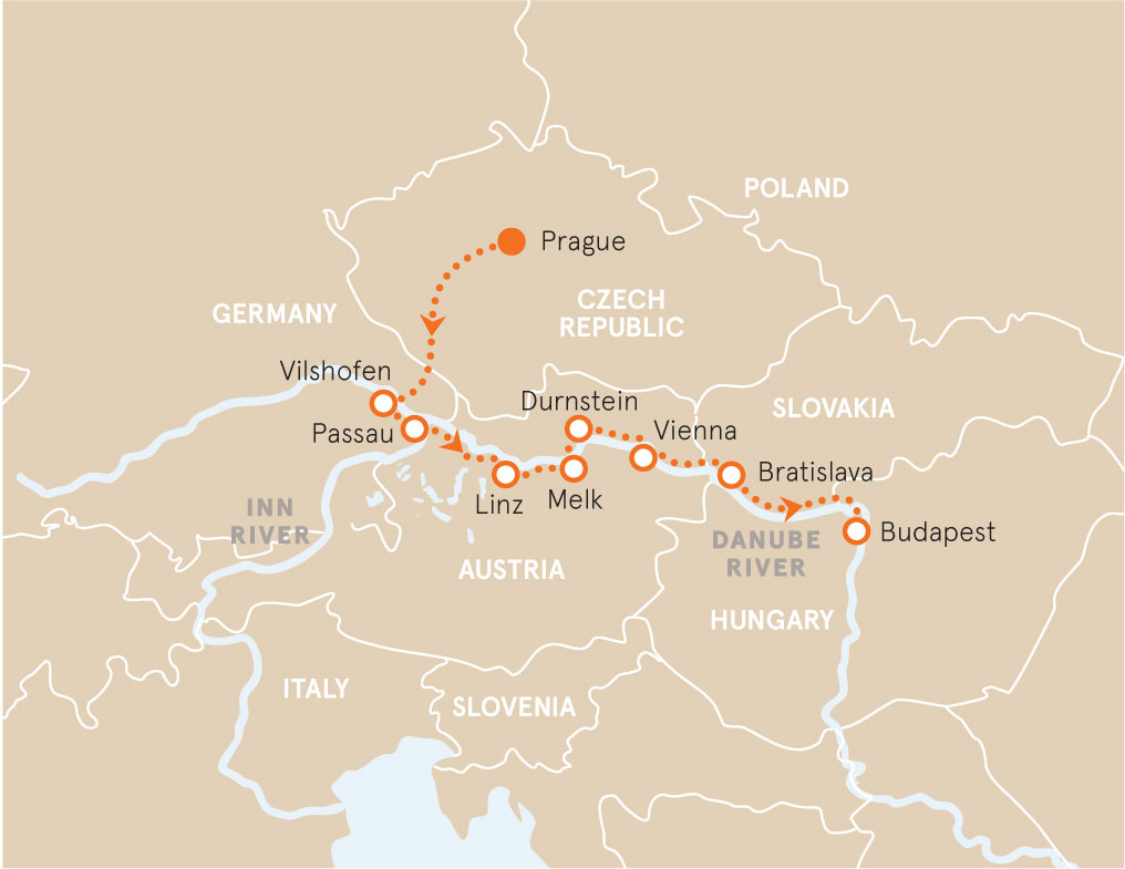 Prague To Budapest Bike Tour Dabube River Cruise Backroads   18 Map BDAS 