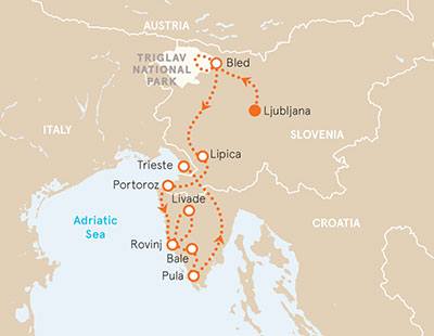Slovenia and Croatia Bike Tour Map