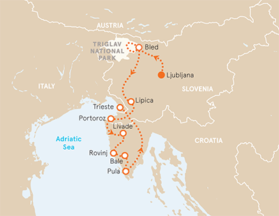 Slovenia and Croatia Bike Tour Map
