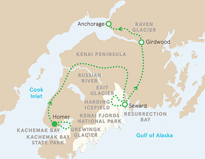 Alaska walking and hiking tour map