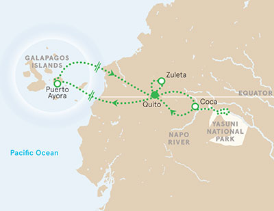 Galapagos, Andes and Amazon River Cruise map