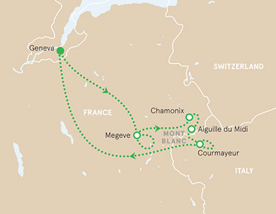French and Italian Alps walking tour map
