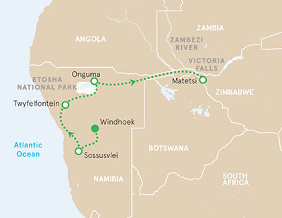 Namibia and Zimbabwe map