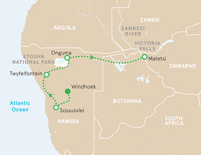 Namibia and Zimbabwe map