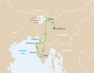 Slovenia and Croatia Hiking Tour Map