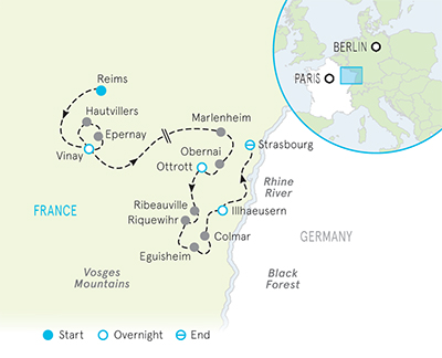 Champagne and Alsace Bike Tour Map
