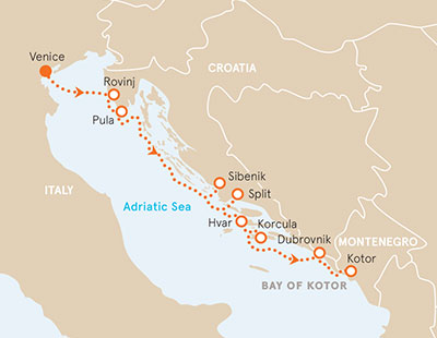 Venice to Croatia Ocean Cruise map