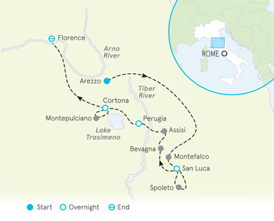 Tuscany and Umbria bike tour map