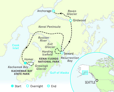 Alaska walking and hiking tour map