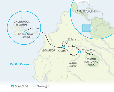 Galapagos, Andes and Amazon River Cruise map