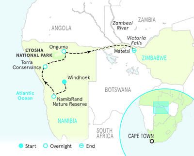 Namibia and Zimbabwe map