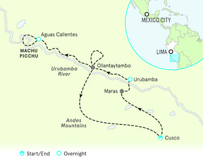 Peru walking and hiking tour map