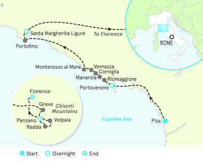 Cinque Terre and Tuscany walking tour map