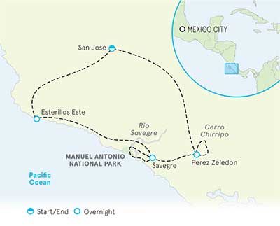 Costa Rica Family Multi-Adventure Tour Map