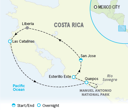 Costa Rica Family Multi-Adventure Tour Map
